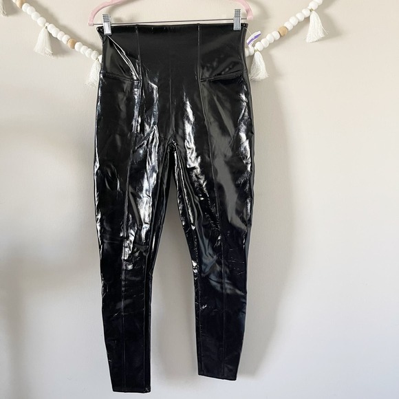 NEW SPANX Faux Patent Leather Leggings High Waisted Classic Black Size Large - Picture 13 of 15